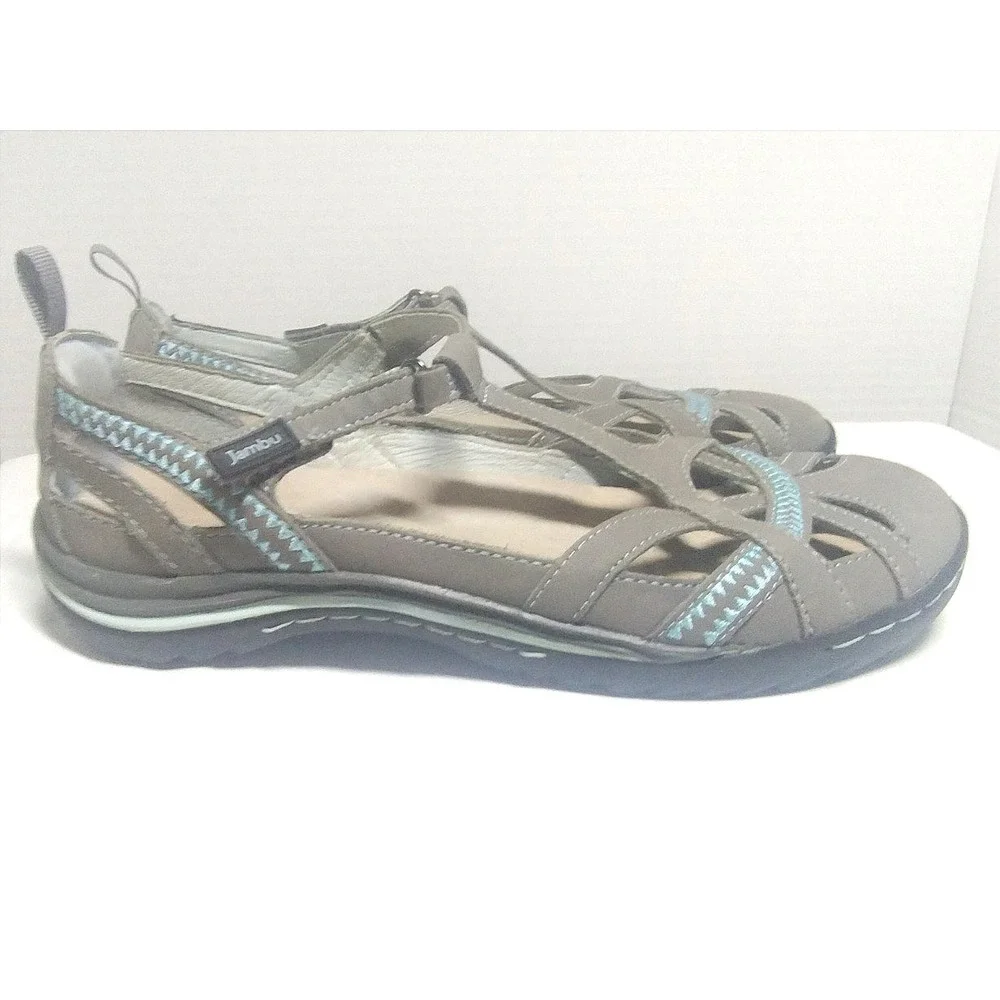 Jambu Charley Grey Blue Leather Mary Jane Flats Shoes WJ15CHY19 Womens 10M